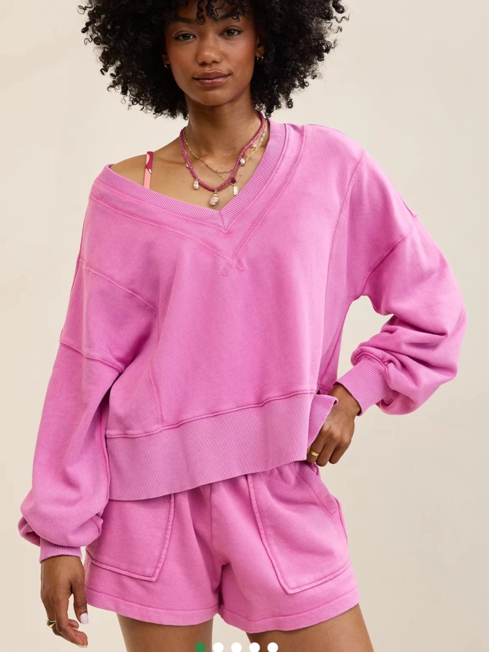 Aerie Go-To V Neck Sweatshirt in Hot Fuschia
